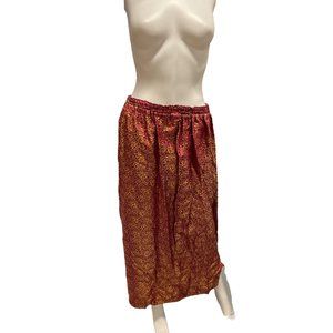 Vintage Laise Adzer Boho Chic Long Shimmering Pink Orange Maxi Skirt, Elastic Wa